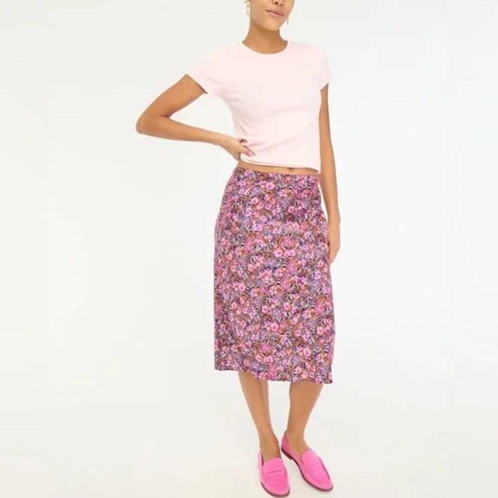 J. Crew Satin Midi Floral Slip Skirt Pink XL